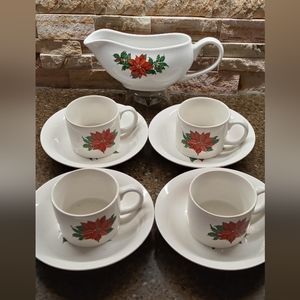 Hallmark Dishes White Red Poinsettia